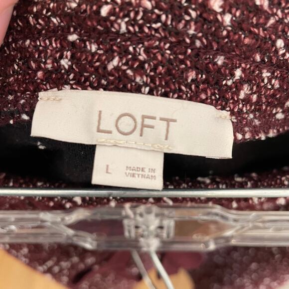 Ann Taylor LOFT Tweed Boucle Skirt Drawstring Wine Burgundy Mini L - Picture 3 of 6